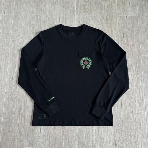 1:1 Quality CH Neon Green Circle Logo Pocket Long Sleeve Tee Black