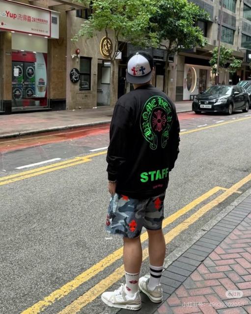 1:1 Quality CH Neon Green Circle Logo Pocket Long Sleeve Tee Black