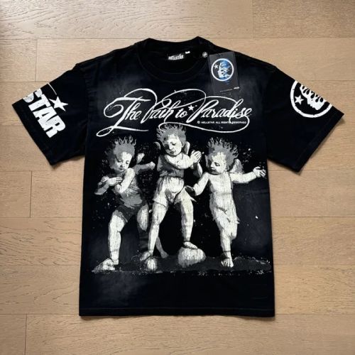 Hellstar Three dancing little boys with curvy letters washed version tee
