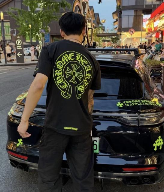 1:1 Top Quality CH White Tee Neon Yellow Horseshoe Logo Back Print