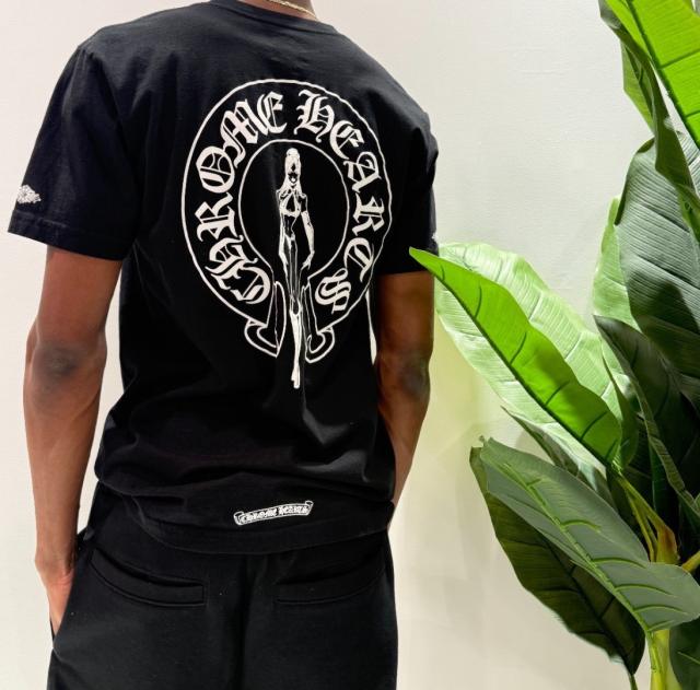 1:1 Top Quality CH Black Tee Circle Lady Gothic Logo Print