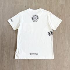 1:1 Top Quality CH White Tee Gothic Vertical Logo Pocket T‑shirt