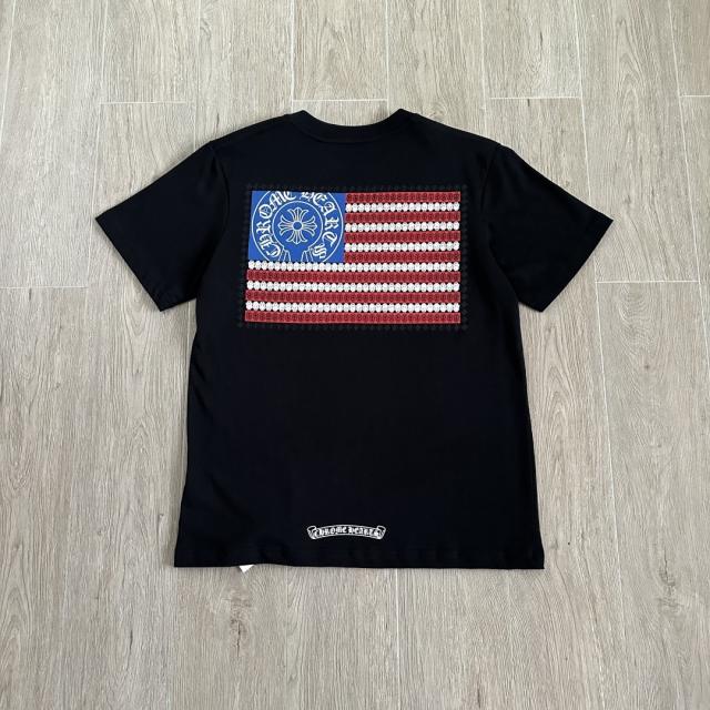 1:1 Top Quality CH Black Tee American Flag Cross Logo Print