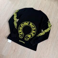 1:1 Quality CH Black Long Sleeve Tee Neon Yellow Horseshoe Floral Print