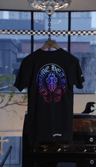 1:1 Top Quality CH Black Tee Gradient Horseshoe Logo Back Print