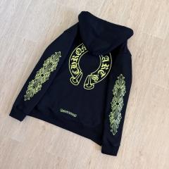1:1 Top Quality CH Black Zip Hoodie Neon Green Floral Horseshoe Print