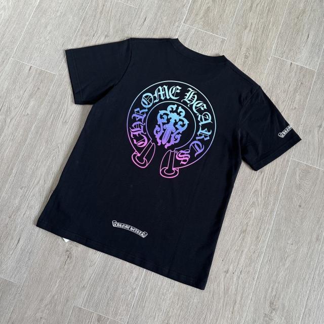 1:1 Top Quality CH Black Tee Gradient Horseshoe Logo Back Print