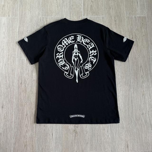 1:1 Top Quality CH Black Tee Circle Lady Gothic Logo Print