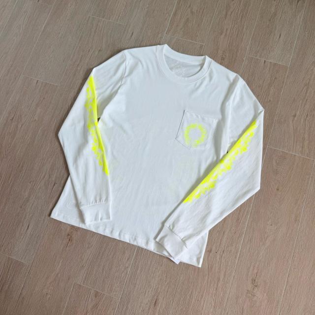 1:1 Quality CH White Long Sleeve Tee Neon Yellow Horseshoe Floral Print