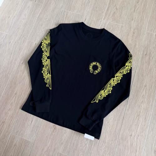 1:1 Quality CH Black Long Sleeve Tee Neon Yellow Horseshoe Floral Print