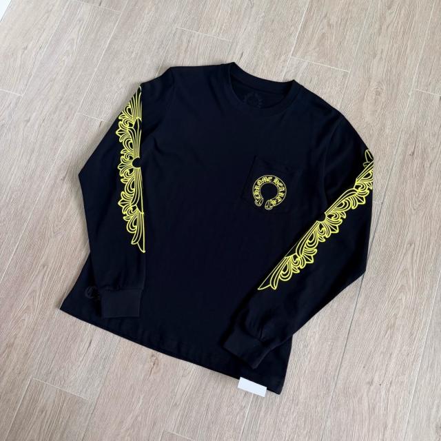 1:1 Quality CH Black Long Sleeve Tee Neon Yellow Horseshoe Floral Print