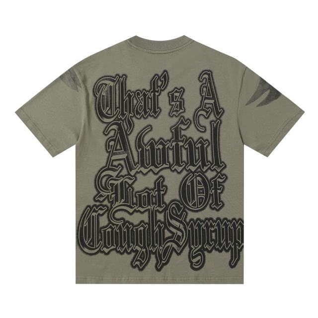Cough Syrup Sketch Cupid Angel Tattoo Detail Front Gothic Stacked Cursive Slogan Back Tee 4 colors 29290017