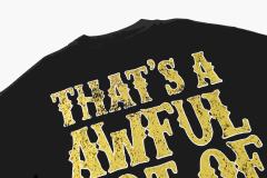 Cough Syrup Vertical Stacked Pharmacy Words Front Large Faded Gold Block Letter Slogan Print Tee 29303867