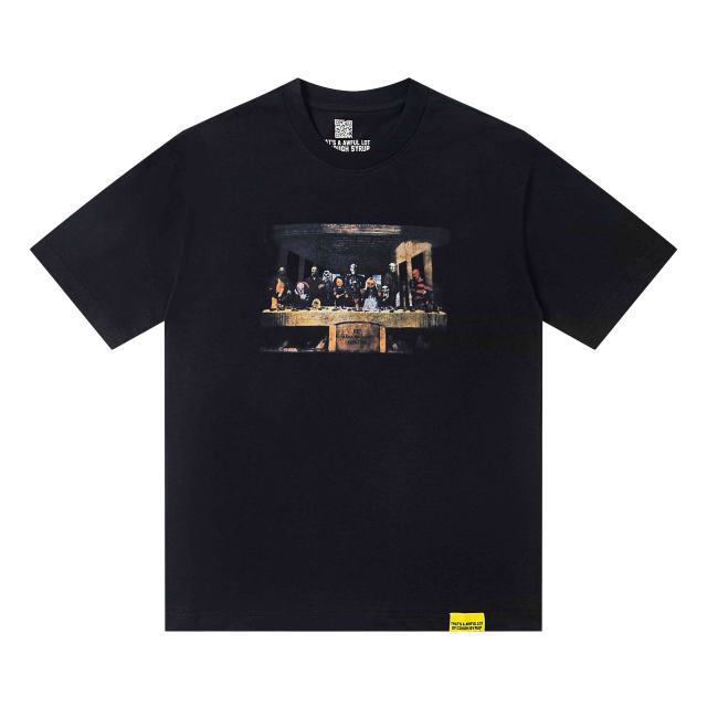 Cough Syrup The Last Supper Hip Hop Rapper Group Remake Painting Front Large Bold Yellow Block Letter Slogan Print Tee 29303902