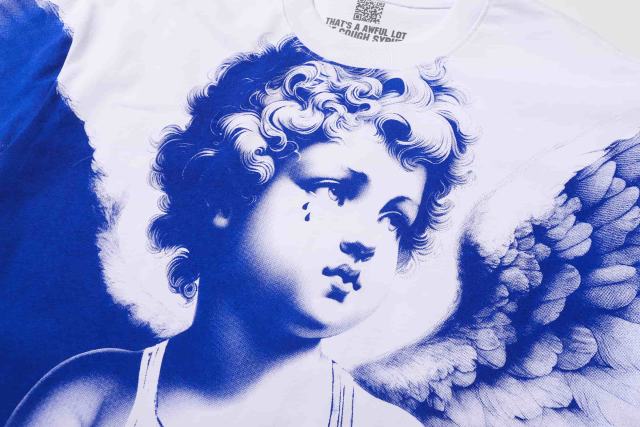 Cough Syrup Sketch Cupid Angel Tattoo Detail Front Gothic Stacked Cursive Slogan Back Tee 4 colors 29290017