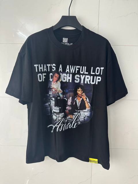 Cough Syrup Movie Scene Two Characters Stacked Cash Portrait Photo Asaali Cursive Signature Contrast Double Slogan Tee 29303852