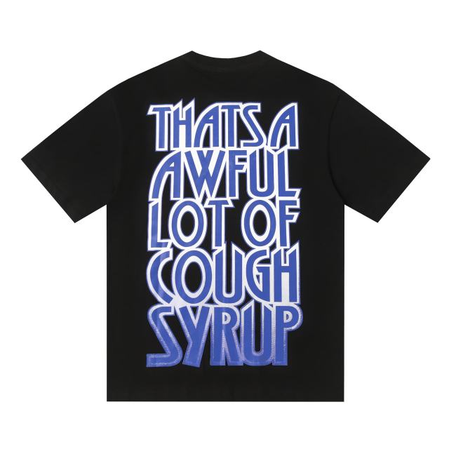 Cough Syrup Hip Hop Streetwear Gothic Stacked Letter Slogan USA Continent Map Emblem Badge Double Side Tee 29303789