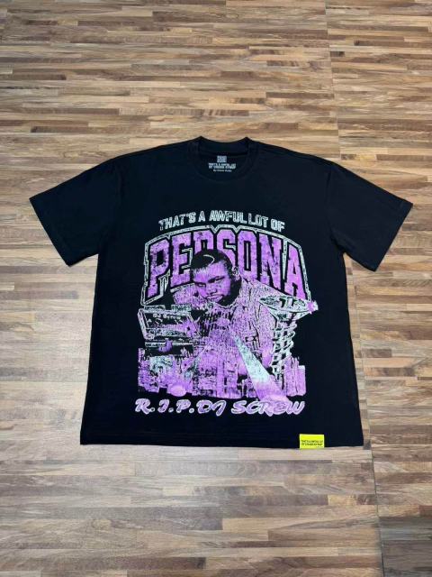 Cough Syrup Purple Faded Grainy DJ Screw Tribute RIP Memorial Persona Gothic Font Portrait Graphic Print Tee 29303823