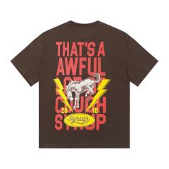 Cough Syrup California Western Horseshoe Brand Text Front Bucking Bronco Lightning Stacked Slogan Printed Tee 29290068