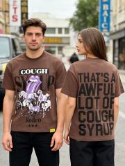 Cough Syrup Running Horses Purple Tongue Split Letter Front Full Stacked Slogan Back Tee 2 colors 29290051