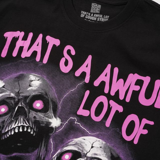 Cough Syrup Two Purple Eye Skull Lightning Front Snake Ring Background Dripping Graffiti Text Print Tee 2 colors 29290122