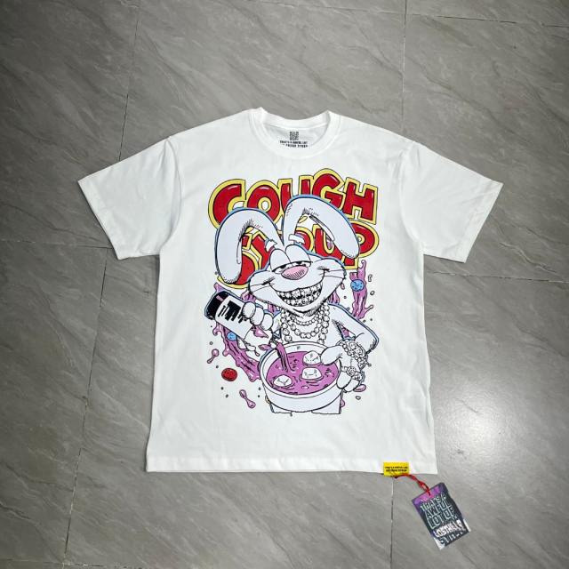 Cough Syrup West Coast Casual Fashion Front Laid Back Cartoon Rabbit Hip Hop Jewelry Syrup Pouring Graffiti Bubble Letter Print 2 colors T-Shirt 29344059