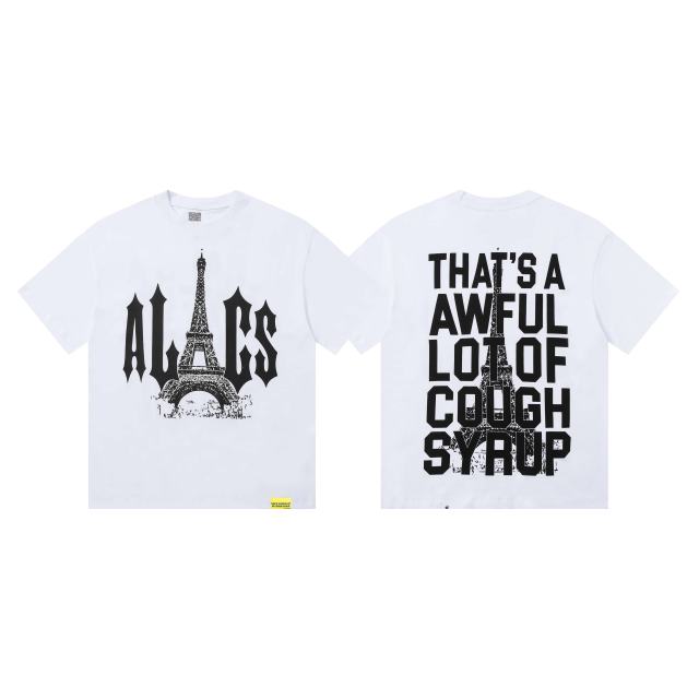 Cough Syrup Sketch Texture Eiffel Tower ALCS Gothic Letter Front Embedded Tower Stacked Slogan Tee 2 colors 29290147