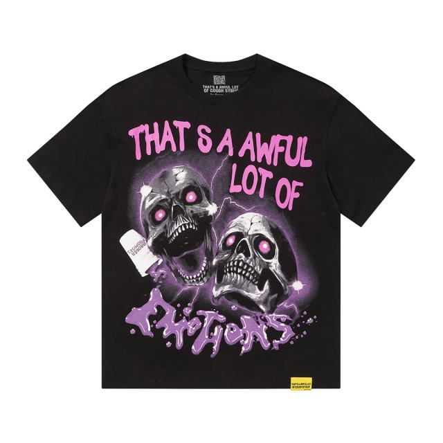 Cough Syrup Two Purple Eye Skull Lightning Front Snake Ring Background Dripping Graffiti Text Print Tee 2 colors 29290122