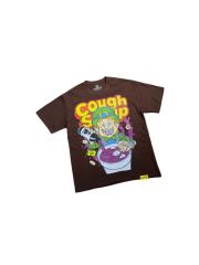 Cough Syrup West Coast Casual Fashion Chocolate Brown Laid Back Leprechaun Mascot Pour Syrup Graffiti Bubble Font Print T-Shirt 29344165
