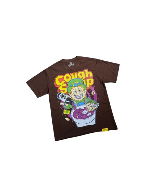 Cough Syrup West Coast Casual Fashion Chocolate Brown Laid Back Leprechaun Mascot Pour Syrup Graffiti Bubble Font Print T-Shirt 29344165