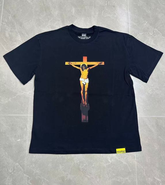 Cough Syrup Jesus Crucifix Portrait Front Large Bold Block Letter FREE JEFF Back Double Sided Print Tee 29303891