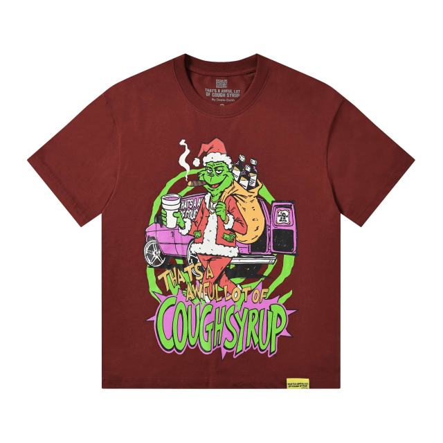Cough Syrup Christmas Hip Hop Cartoon Grinch Lowrider Car Graphic Front Bubble Outline Stacked Slogan Tee 2 colors 29302084