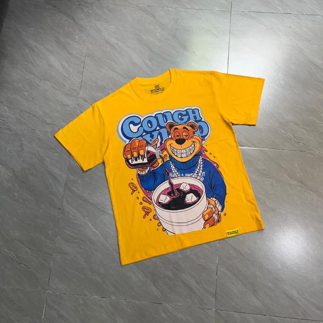 Cough Syrup Y2K Relax Street Bright Yellow Background Cartoon Honey Bear Purple Syrup Dripping Liquid Art Print T-Shirt 29344143