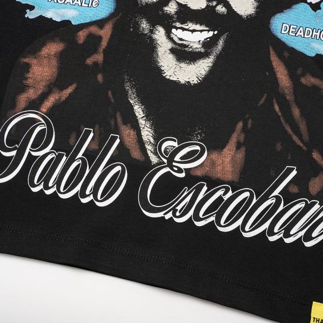 Cough Syrup Asaali In Loving Memory Letter Pablo Escobar Face Print Birth Death Year Gun Handcuff Oversized Tee 29288692