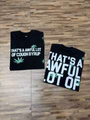 Cough Syrup Scattered Leaf All Over Print Front Small Slogan Back Big Stacked Text Tee 2 colors 29288645