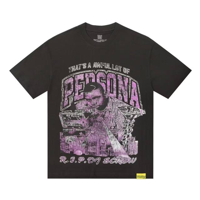Cough Syrup Purple Faded Grainy DJ Screw Tribute RIP Memorial Persona Gothic Font Portrait Graphic Print Tee 29303823