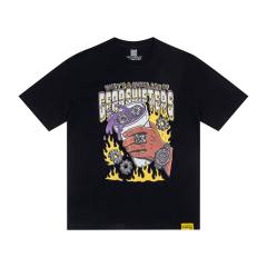 Cough Syrup Grunge Streetwear Mechanic Hand Cup Gear Flame Gothic Letter Print Back Stacked 3D Outline Gearshifters Slogan Graphic Oversized T-Shirt 2 colors 29343893