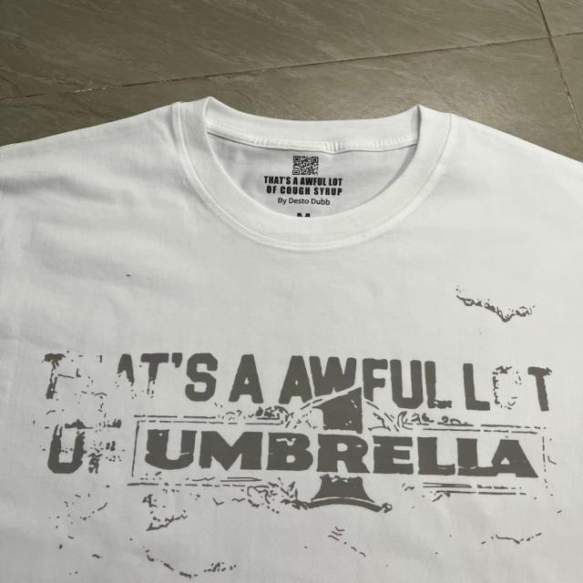 Cough Syrup Grunge Hip Hop Streetwear Front Faded Distressed Umbrella Text Back Giant Stacked Worn Block Letter Print T-Shirt 2 colors 29345297