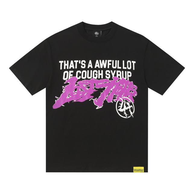 Cough Syrup Pink Graffiti Typography Dual Line Front Circular Frame Grunge Text Print Tee 2 colors 29303963