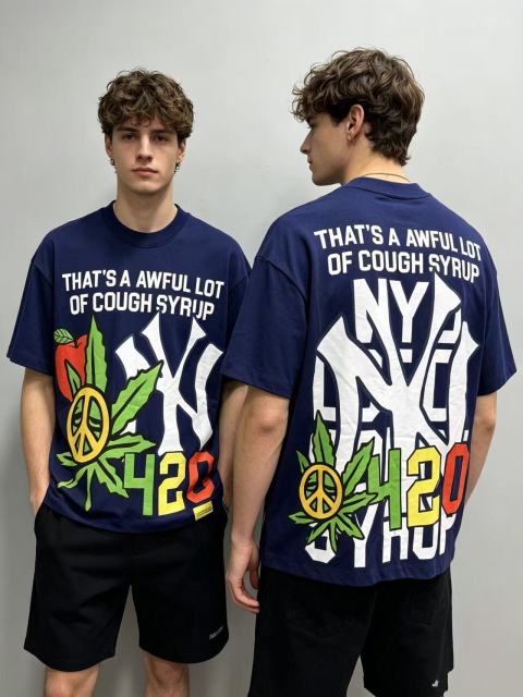 Cough Syrup Weed Leaf Peace Symbol Apple NY Graffiti Double Sided Print Tee 2 colors 29288701