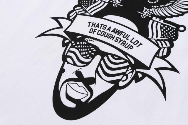 Cough Syrup Bald Eagle American Flag Feather Banner Hip Hop Portrait Front Large Bold Red Block Letter Tee 29303913