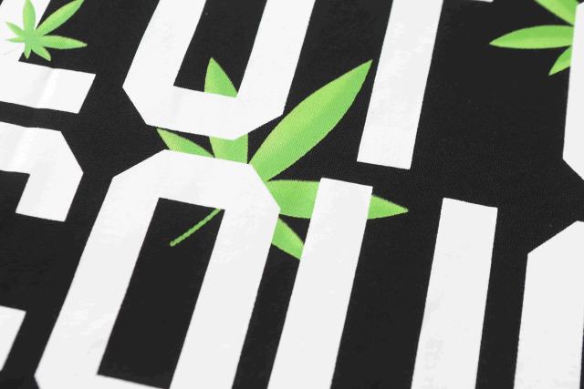 Cough Syrup Minimal Street Green Hemp Leaf Accent Horizontal Slogan Front Large Vertical Bold Segmented Letter Tee 2 colors 29302254