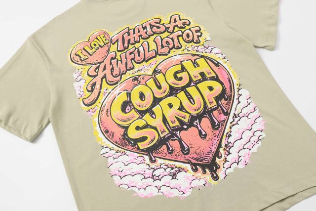 Cough Syrup Comic Cupid Heart Element Front Back Drip Text Slogan Printed Tee 29290026