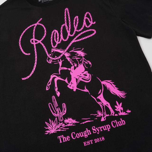 Cough Syrup Pink Line Rodeo Cowboy Cactus Club EST 2018 Front Bold Stacked Letter Tee 29290090