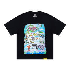 Cough Syrup West Coast Hip Hop Streetwear Front Rolling Loud City Map Landmark Character Multicolor Cartoon Illustration Print Back Green Outline Flame Wavy Oversized T-Shirt 29343931