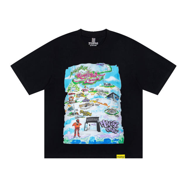 Cough Syrup West Coast Hip Hop Streetwear Front Rolling Loud City Map Landmark Character Multicolor Cartoon Illustration Print Back Green Outline Flame Wavy Oversized T-Shirt 29343931