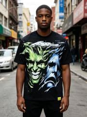 Cough Syrup Green And Blue Contrast Split Demon Face Front Large Stacked Text Slogan Back Oversized Tee 29288677