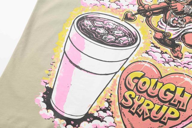 Cough Syrup Comic Cupid Heart Element Front Back Drip Text Slogan Printed Tee 29290026