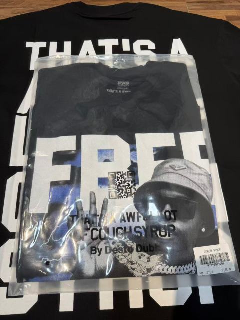 Cough Syrup Vintage Hip Hop Portrait Lightning Background Letter Print Front Bold Stacked Full Slogan Tee 29302082