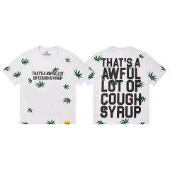 Cough Syrup Scattered Leaf All Over Print Front Small Slogan Back Big Stacked Text Tee 2 colors 29288645